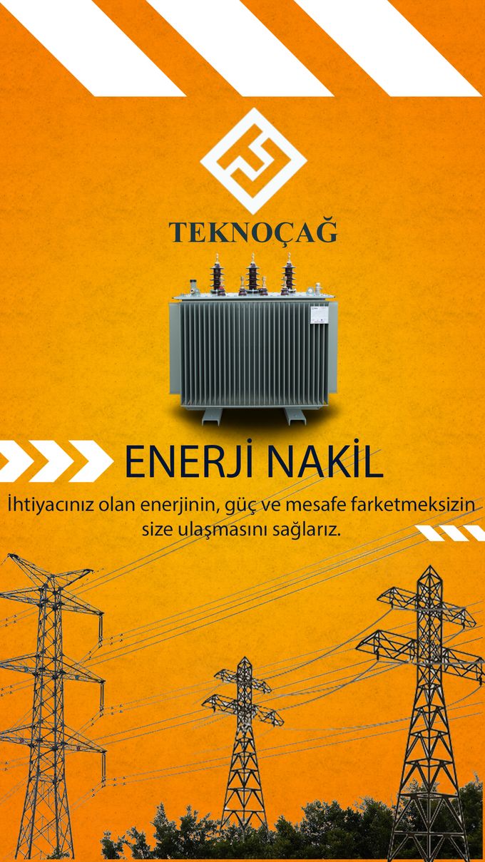 Teknoçağ enerji nakil afişi: trafo ve enerji nakil hattı direkleri