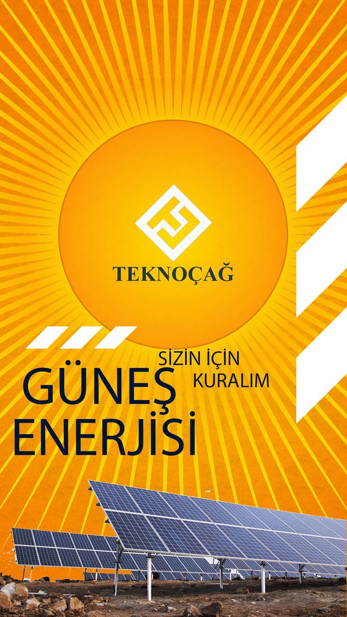 Teknoçağ güneş enerjisi afişi: güneş paneli tarlası