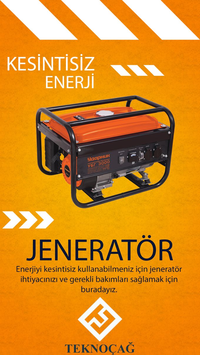 Teknoçağ jeneratör afişi: kesintisiz enerji için jeneratör