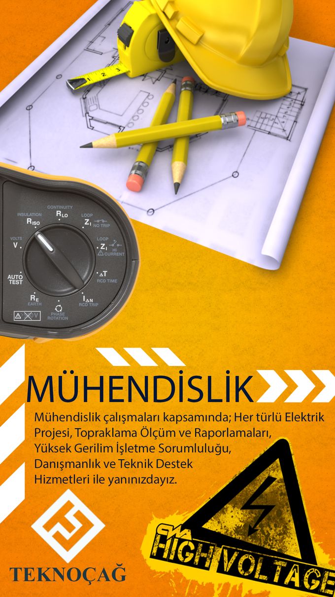 Teknoçağ mühendislik afişi: elektrik projesi, topraklama ölçümü ve YG işletme sorumluluğu